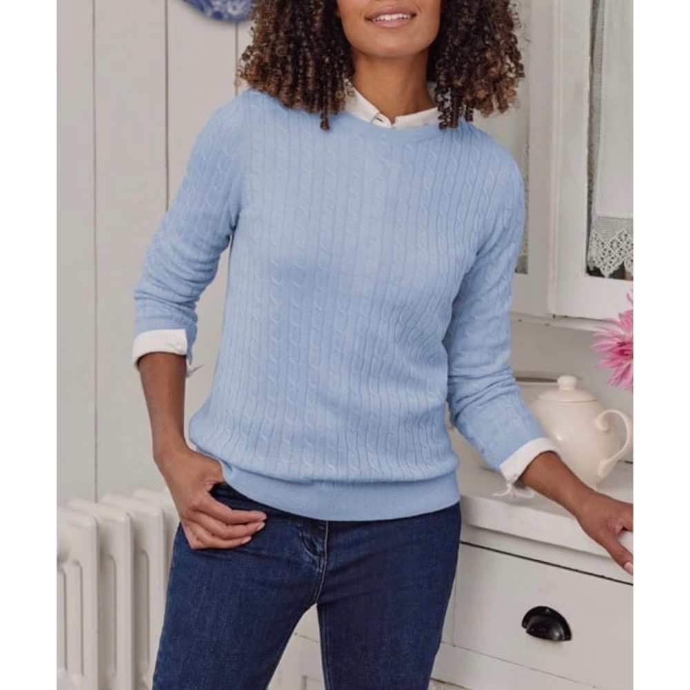 WoolOvers Cable Knit Cashmere/Merino Sweater Size L NWT